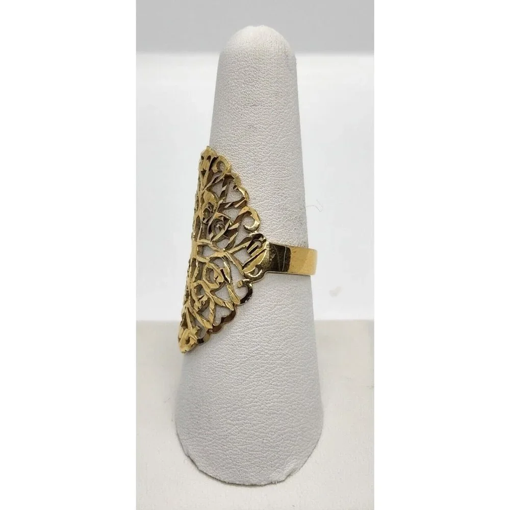 925 STERLING SILVER RING WITH GOLD TONE ORNATE SHIELD SIZE 8
